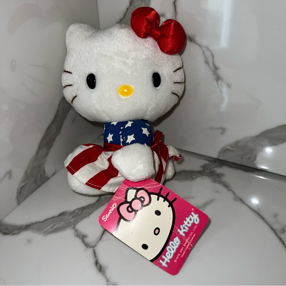 NWT Sanrio (2001) Hello Kitty Plush Doll Stars And Stripes Dress Patriotic Flag
